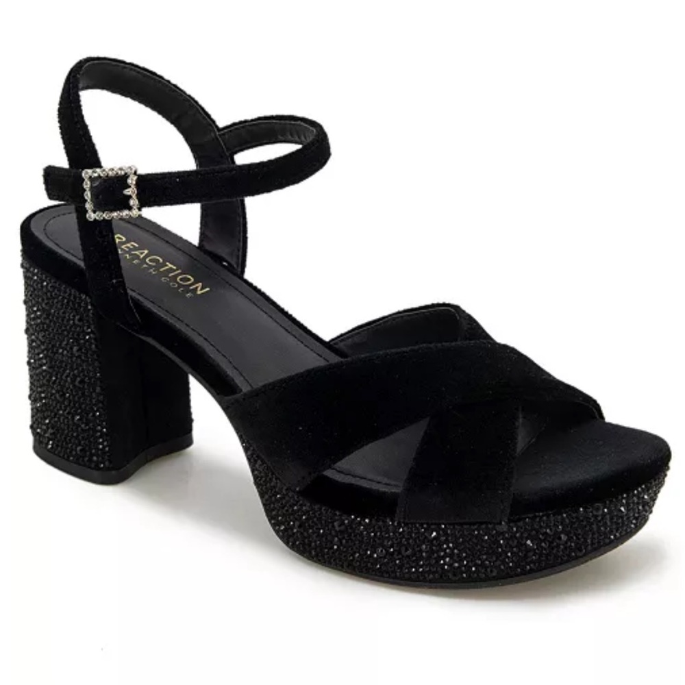 NWT Kenneth Cole Reaction Size11 Black Velvet Reeva Platform Sandals